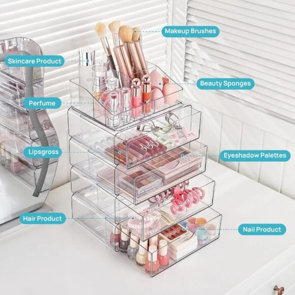 New 3-Tier Clear Makeup Organizer with Drawer for Vanity & Skincare Storage